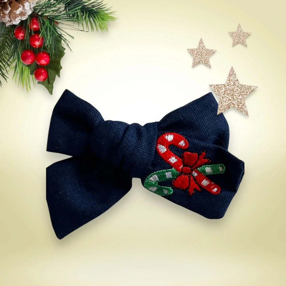 Candy cane Embroidered Hair Bow For Kids